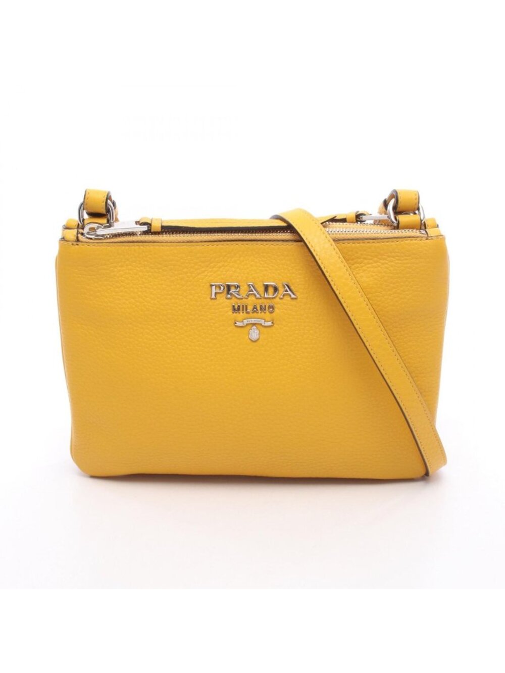 Prada Shoulder Bag Metal Logo Yellow Leather